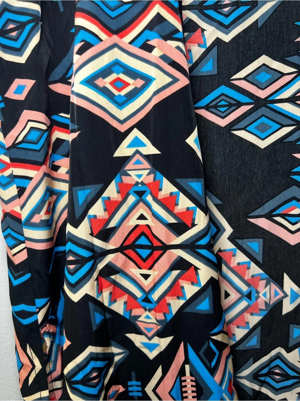 LuLaRoe Joy Longline Lightweight Vest- Black w Aztec Print - Picture 2 of 5